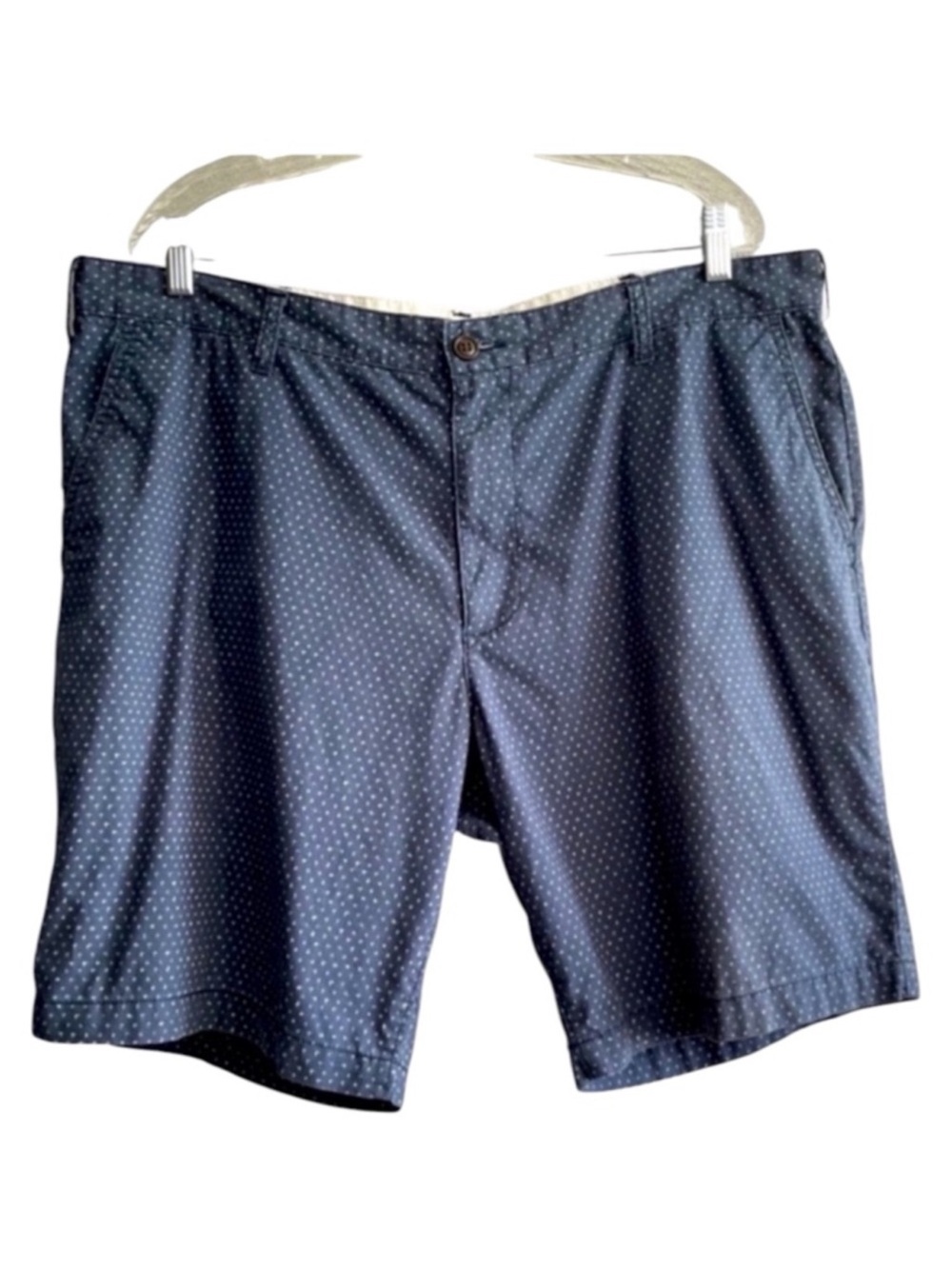 Dockers Flat Front Shorts Mini Print Cotton Blend Blue White Waist 40